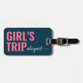 Étiquette À Bagage Monogramme de calligraphie rose bleu voyage de la  (Devant horizontal)