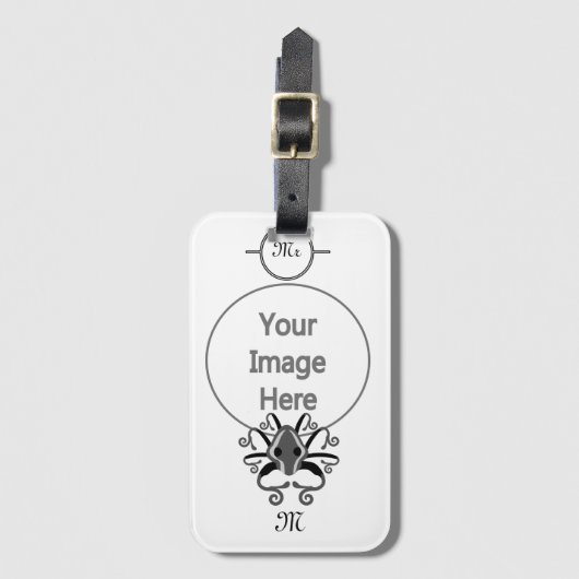 Étiquette À Bagage Monogramme de calmar gris (Devant Vertical)