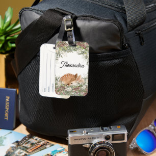 Étiquette À Bagage Monogramme de cerfs de bois Nom Broche sac à dos é