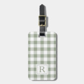 Étiquette À Bagage Monogramme de chèque de Buffle vert Sage (Devant Vertical)