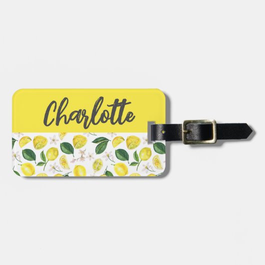 Étiquette À Bagage Monogramme de citron d'été (Devant horizontal)