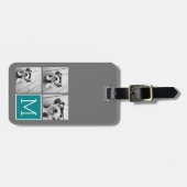 Étiquette À Bagage Monogramme de collection de photos Turquoise et gr (Devant horizontal)