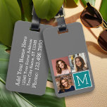 Étiquette À Bagage Monogramme de collection de photos Turquoise et gr<br><div class="desc">Utilisez 3 photos carrés pour créer un cadeau unique et personnel. Ou vous pouvez garder le chiot hipster et faire un gardien branché. Si vous avez besoin d'ajuster les images,  cliquez sur l'outil personnaliser pour apporter des modifications.</div>