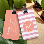 Étiquette À Bagage Monogramme de corail Motif à rayures rose et blanc<br><div class="desc">Un design audacieux et moderne avec un espace pour monogrammes. Si vous devez ajuster l'illustration ou modifier la police,  vous pouvez cliquer sur la zone personnaliser. Cela vous mènera à l'outil de conception où vous pouvez effectuer de nombreux changements.</div>
