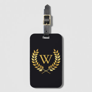 Étiquette À Bagage Monogramme de couronne d'or Laurel