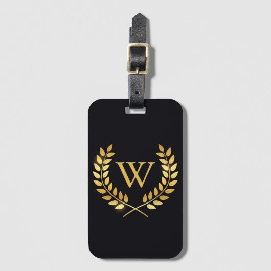Étiquette À Bagage Monogramme de couronne d'or Laurel (Devant Vertical)