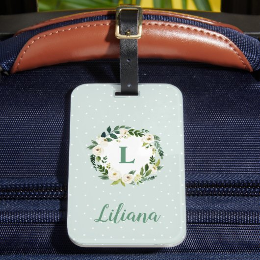 Étiquette À Bagage Monogramme de couronne fleurie de verdure douce (Insitu Rectoal 2)