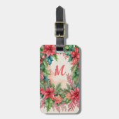 Étiquette À Bagage Monogramme de couronne vert et rouge de Noël Poins (Devant Vertical)