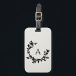 Étiquette À Bagage Monogramme de crème neutre Feuille botanique initi<br><div class="desc">Une couronne de croissant dessinée à la main de feuilles et de lauriers entoure votre monogramme ou initiale. Cliquez sur le bouton personnaliser pour modifier la couleur de l'arrière - plan ou ajouter du texte.</div>