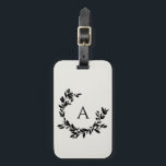 Étiquette À Bagage Monogramme de crème neutre Feuille botanique initi<br><div class="desc">Une couronne de croissant dessinée à la main de feuilles et de lauriers entoure votre monogramme ou initiale. Cliquez sur le bouton personnaliser pour modifier la couleur de l'arrière - plan ou ajouter du texte.</div>