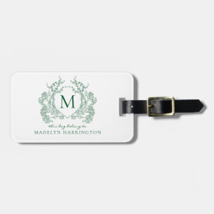 Étiquette À Bagage Monogramme de crête florale verte botanique classi