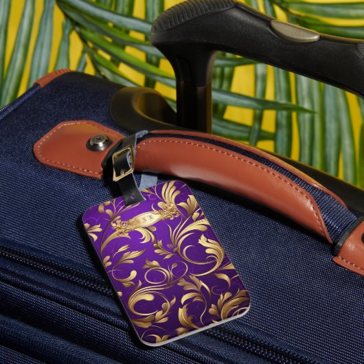 Étiquette À Bagage Monogramme de demande de violet et d'or (Insitu Rectoal 1)
