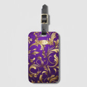 Étiquette À Bagage Monogramme de demande de violet et d'or (Devant Vertical)