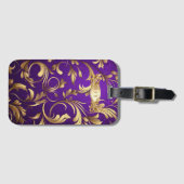 Étiquette À Bagage Monogramme de demande de violet et d'or (Devant Horizontal)