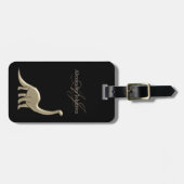 Étiquette À Bagage Monogramme de dinosaure noir et or élégant moderne (Devant horizontal)