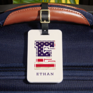 Étiquette À Bagage Monogramme de drapeau américain moderne E
