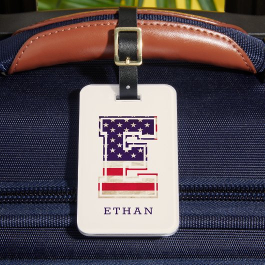 Étiquette À Bagage Monogramme de drapeau américain moderne E (Insitu Rectoal 2)