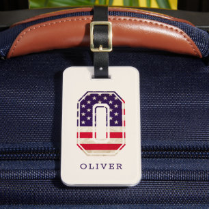 Étiquette À Bagage Monogramme de drapeau américain moderne O