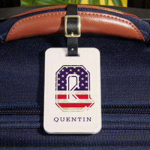 Étiquette À Bagage Monogramme de drapeau américain moderne Q