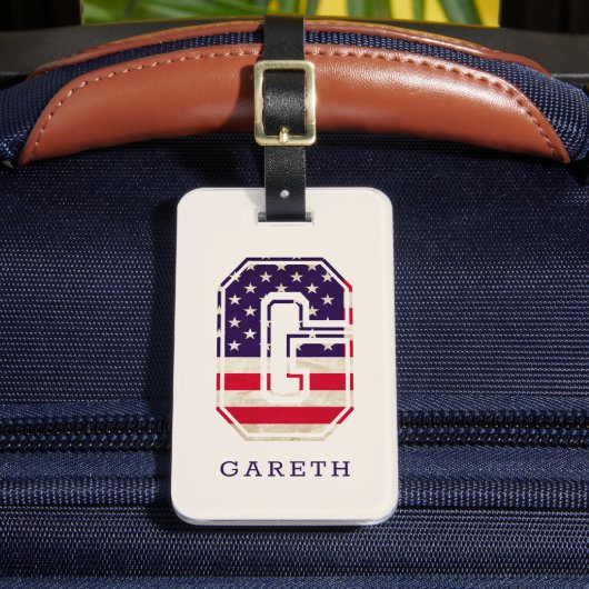 Étiquette À Bagage Monogramme de drapeau USA moderne G (Insitu Rectoal 2)