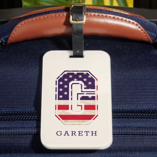 Étiquette À Bagage Monogramme de drapeau USA moderne G (Insitu Rectoal 2)
