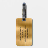Étiquette À Bagage Monogramme de fantaisie métal or (Dos Vertical)