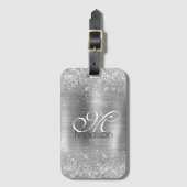 Étiquette À Bagage Monogramme de fausse parties scintillant en métal  (Devant Vertical)