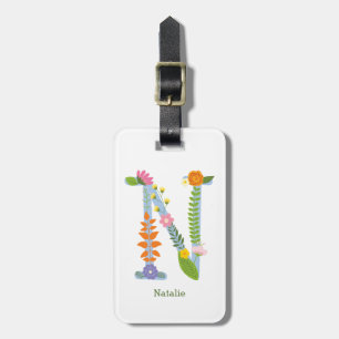 Étiquette À Bagage Monogramme de fleur Whimsical Rustique (N)