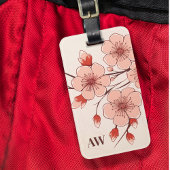 Étiquette À Bagage Monogramme de fleurs de cerisiers rose moderne