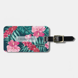 Étiquette À Bagage Monogramme de fleurs d'été exotiques