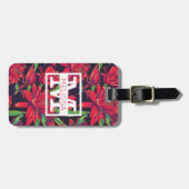 Étiquette À Bagage Monogramme de fleurs et de colibris | (Devant horizontal)