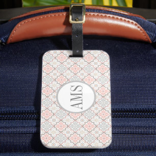Étiquette À Bagage Monogramme de fleurs marocaines Personnalisé