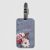 Étiquette À Bagage Monogramme de fleurs tropicales nom (Devant Vertical)