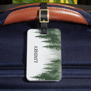Étiquette À Bagage Monogramme de forêt hivernale à l'aquarelle