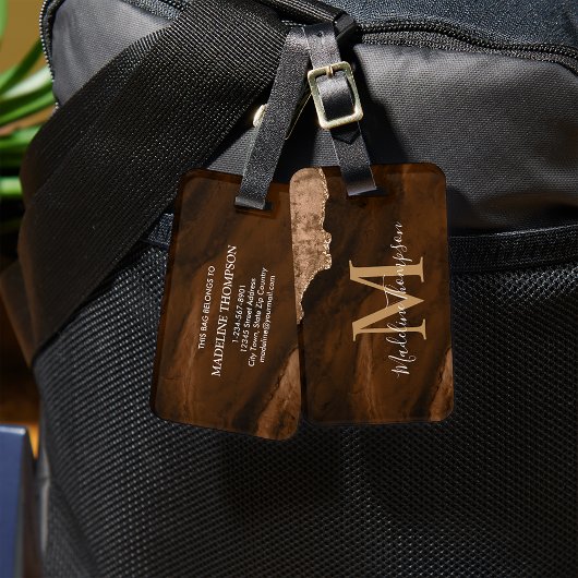 Étiquette À Bagage Monogramme de géode d'âge or de rouille élégant