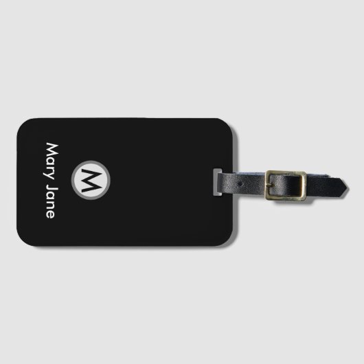 Étiquette À Bagage Monogramme de golf avec nom en noir (Devant Horizontal)