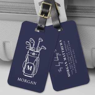 Étiquette À Bagage Monogramme de golf bleu marine