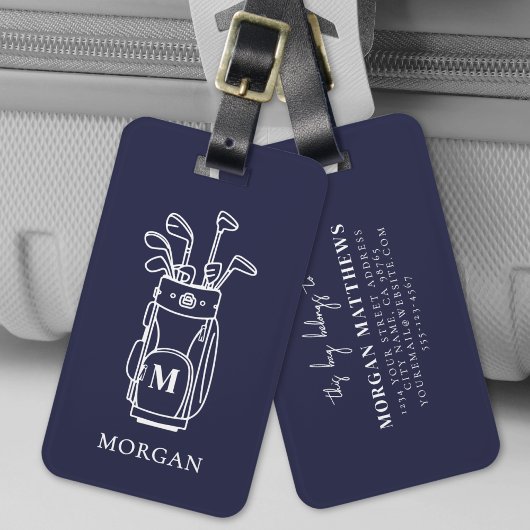 Étiquette À Bagage Monogramme de golf bleu marine