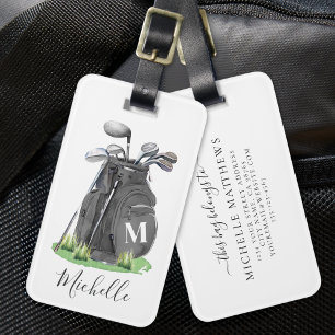 Étiquette À Bagage Monogramme de golf personnalisé noir