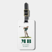 Étiquette À Bagage Monogramme de golf sport vert moderne (Devant Vertical)