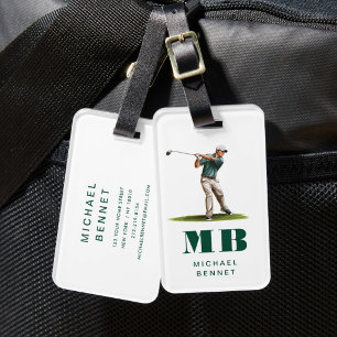Étiquette À Bagage Monogramme de golf sport vert moderne