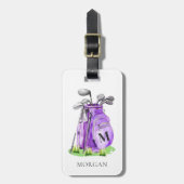 Étiquette À Bagage Monogramme de golfeur violet (Devant Vertical)