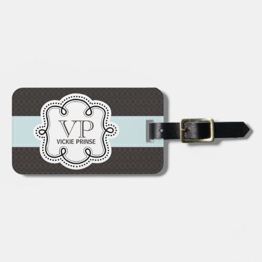 Étiquette À Bagage Monogramme de griffe Brown et Motif bleu (Devant horizontal)