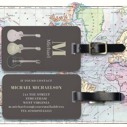 Étiquette À Bagage Monogramme de guitare électrique