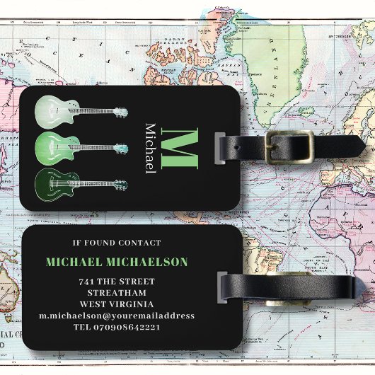 Étiquette À Bagage Monogramme de guitare électrique Coordonnées