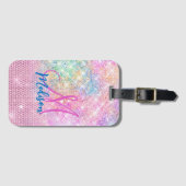 Étiquette À Bagage monogramme de la fausse parties scintillant rose u (Devant Horizontal)