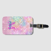 Étiquette À Bagage monogramme de la fausse parties scintillant rose u (Devant Horizontal)