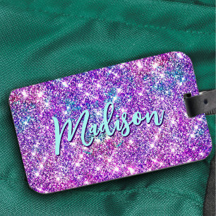 Étiquette À Bagage monogramme de la parties scintillant violette de l