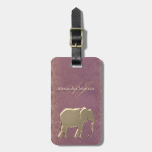 Étiquette À Bagage Monogramme de l'éléphant mauve et or