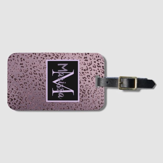 Étiquette À Bagage Monogramme de léopard de Violet Dusky (Devant Horizontal)